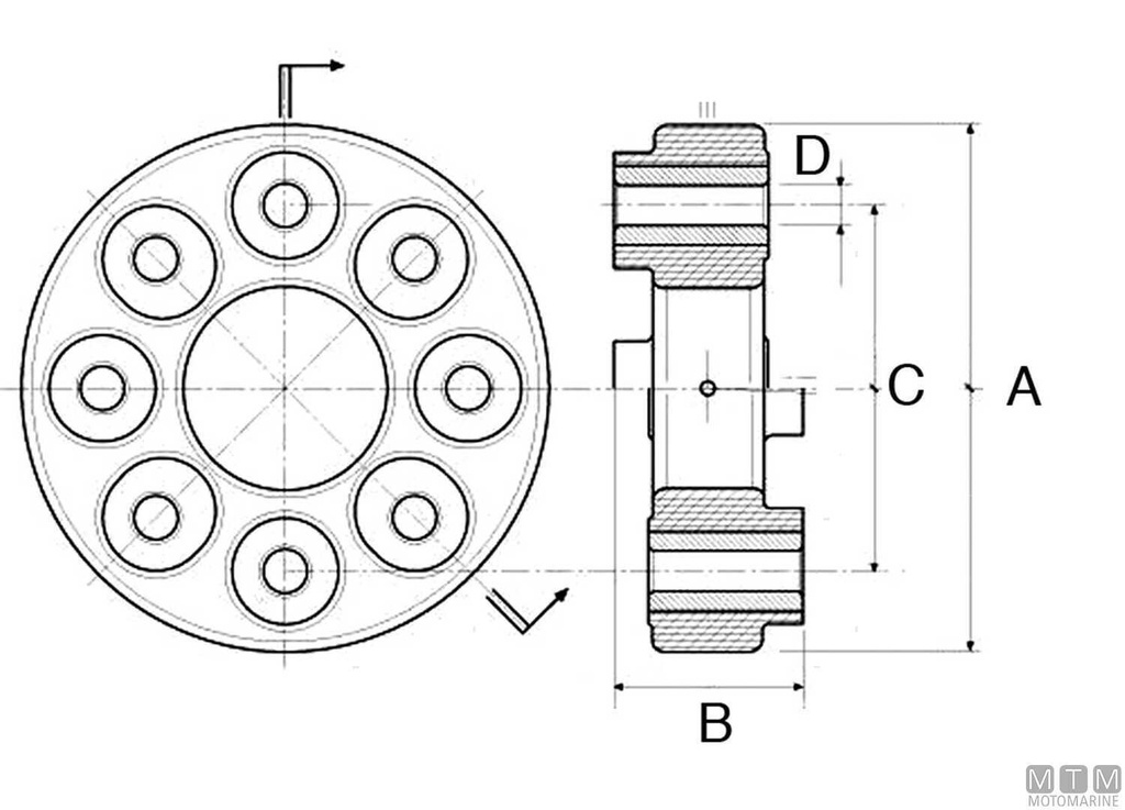 GIUNTO ELASTICO 8FBD - D. 120 mm - DIST. FORI 82,5 mm - SPESS. 50 mm - D. FORI 10,2 mm
